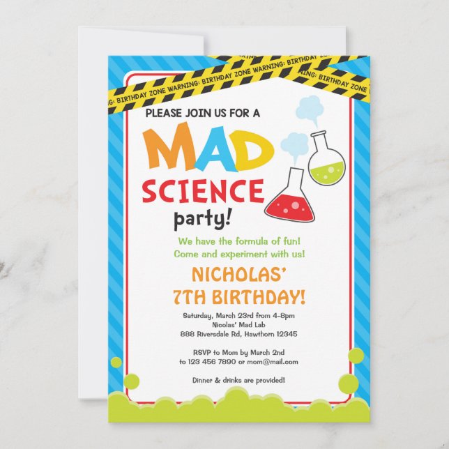 Invitation d'anniversaire Mad Science / Mad Scient (Devant)
