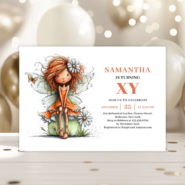 Invitation d'anniversaire magique de fille fée mig (Cute Fairy Girl Birthday Magical Floral invitation)