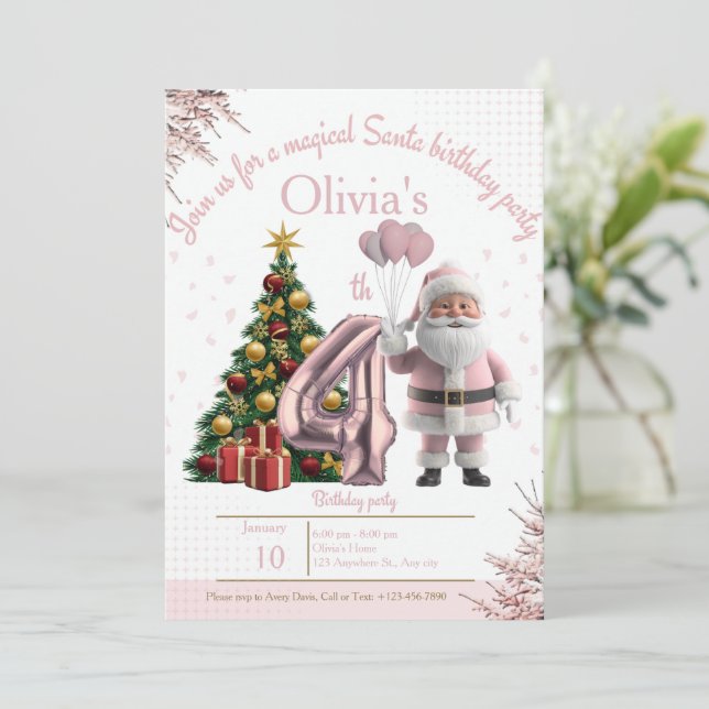 Invitation d'anniversaire Magique de Père Noël – 4 (Debout devant)