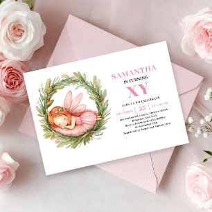 Invitation d'anniversaire magique florale Fée rose