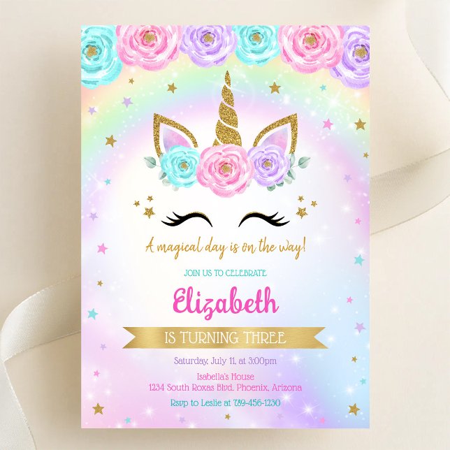 Invitation d'anniversaire magique licorne arc-en-c (Créateur téléchargé)