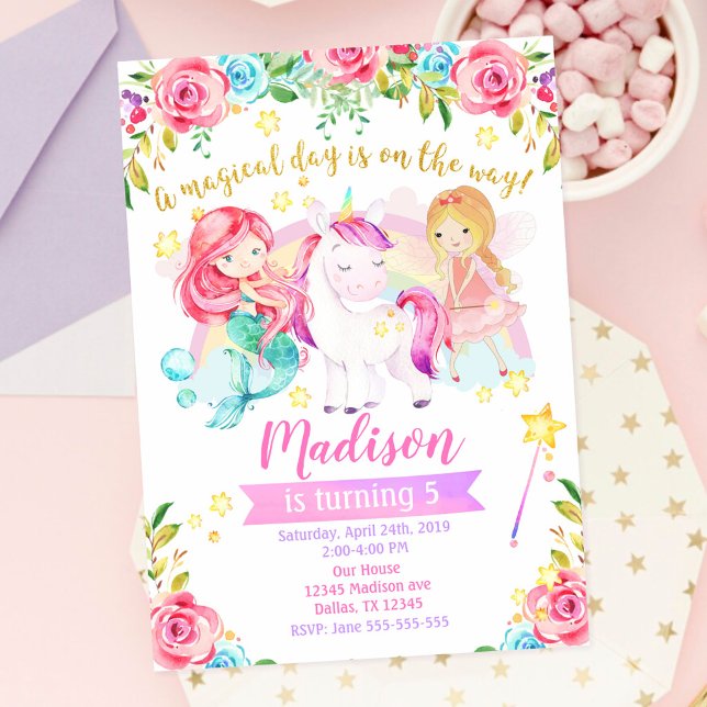 Invitation d'anniversaire magique Licorne Fée Sirè (Créateur téléchargé)