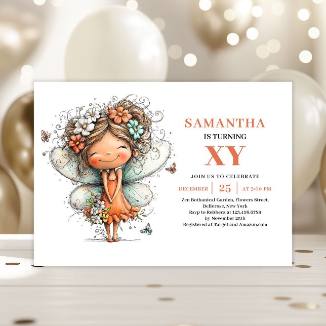 Invitation d'anniversaire Magique Pastel de Petite (Cute Fairy Girl Birthday Pastel Magical invitation)
