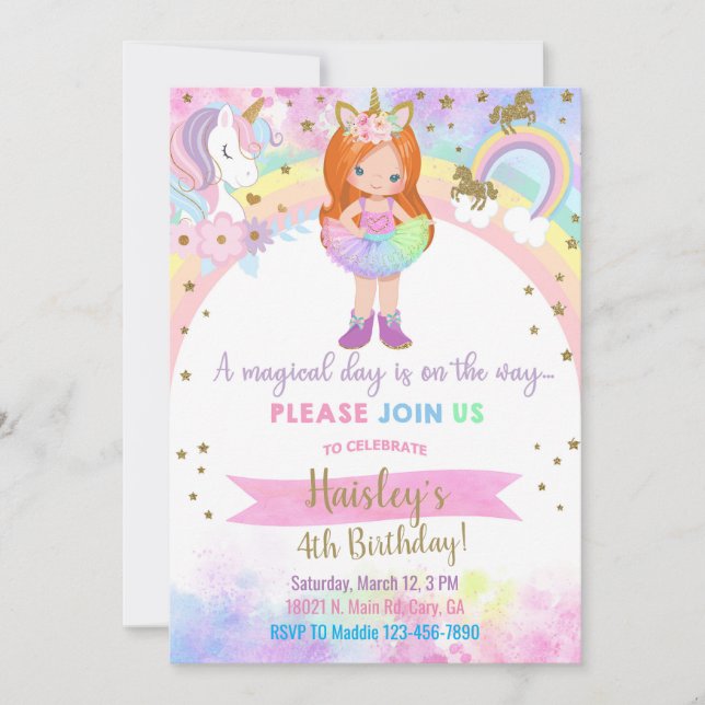 Invitation d'anniversaire magique pour fille aux c (Devant)