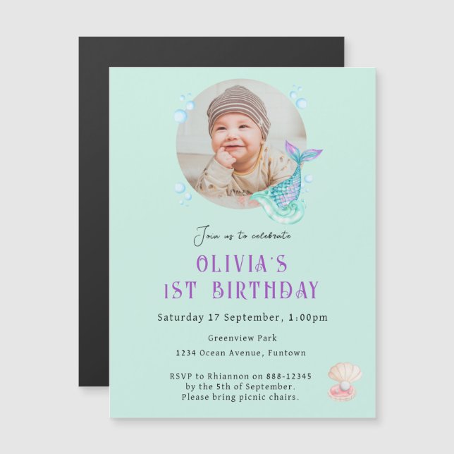 Invitation d'anniversaire magnétique pour enfants  (Devant / Derrière)