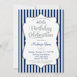 Invitation d'anniversaire Marine Bleu Argent Adult