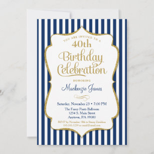 Invitation d'anniversaire Marine Blue Gold Adulte