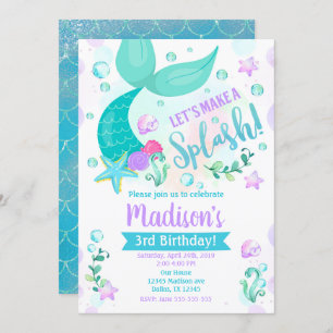 Invitation d'anniversaire Mermaid / Fête de la pis