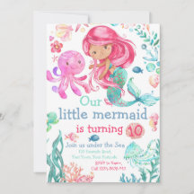 Invitation d'anniversaire Mermaid modifiable, Invi