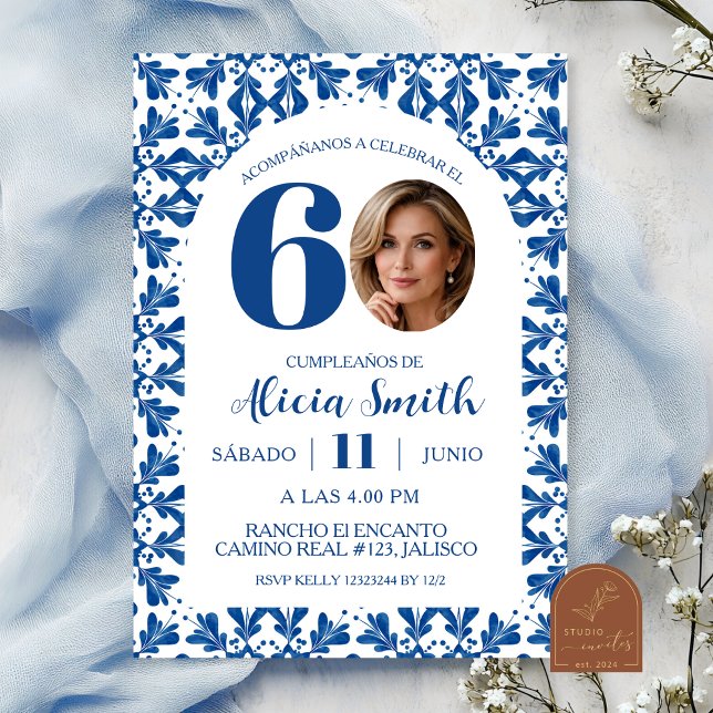 Invitation d'anniversaire mexicaine Talavera bleue (Créateur téléchargé)