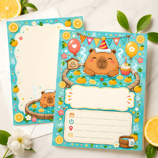 Invitation d'anniversaire mignonne capybara yuzu o