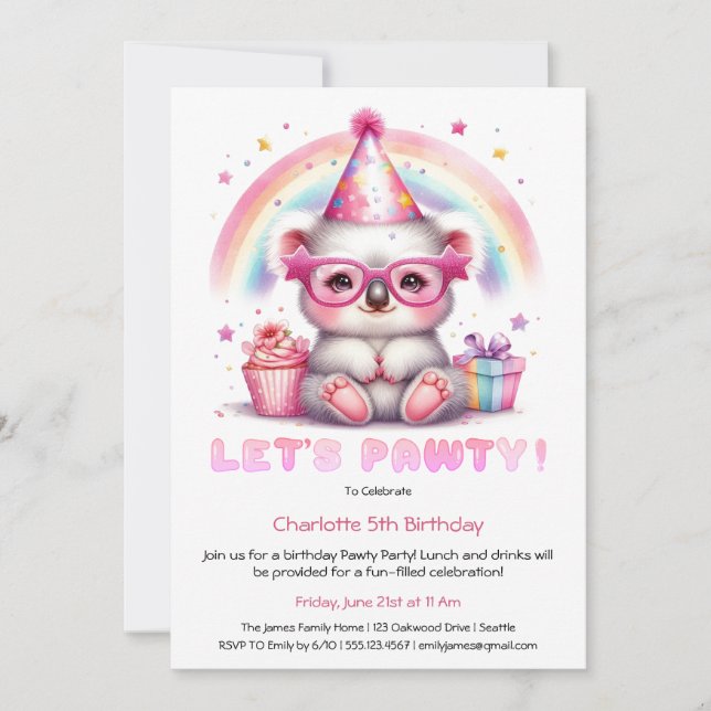 Invitation d'anniversaire mignonne de koala – Fais (Devant)