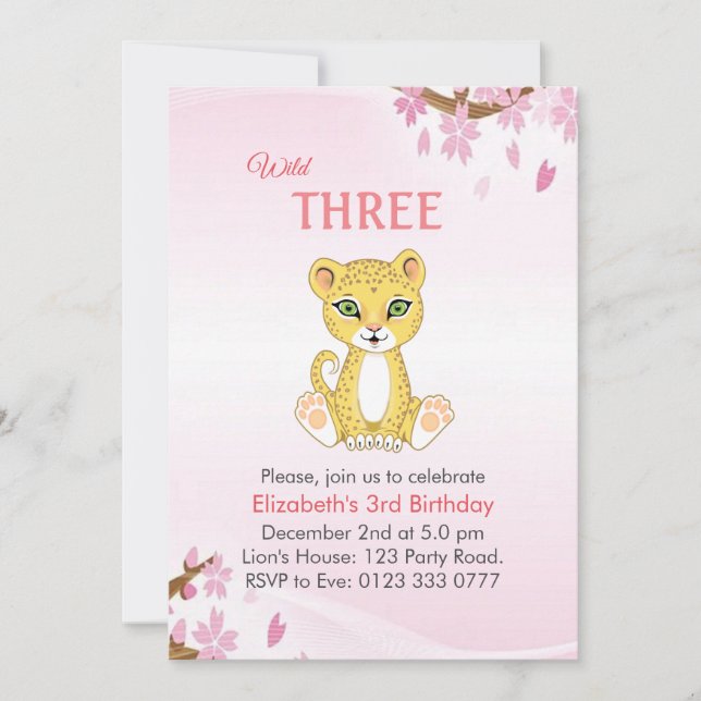 Invitation d'anniversaire mignonne et sauvage troi (Devant)