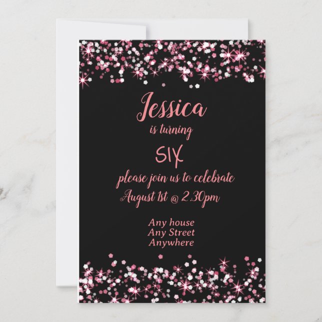 Invitation d'anniversaire mignonne rose sur fond n (Devant)