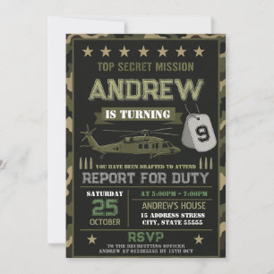 Invitation d'anniversaire militaire moderne person