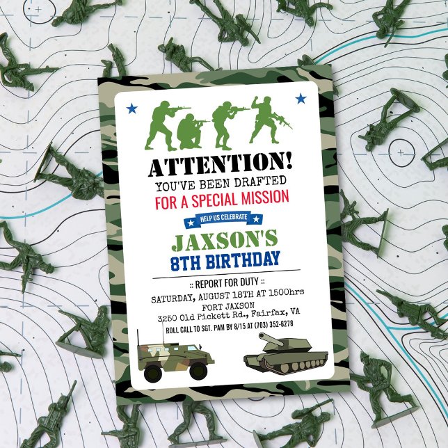 Invitation d'anniversaire militaire - TOUS ÂGES (Créateur téléchargé)