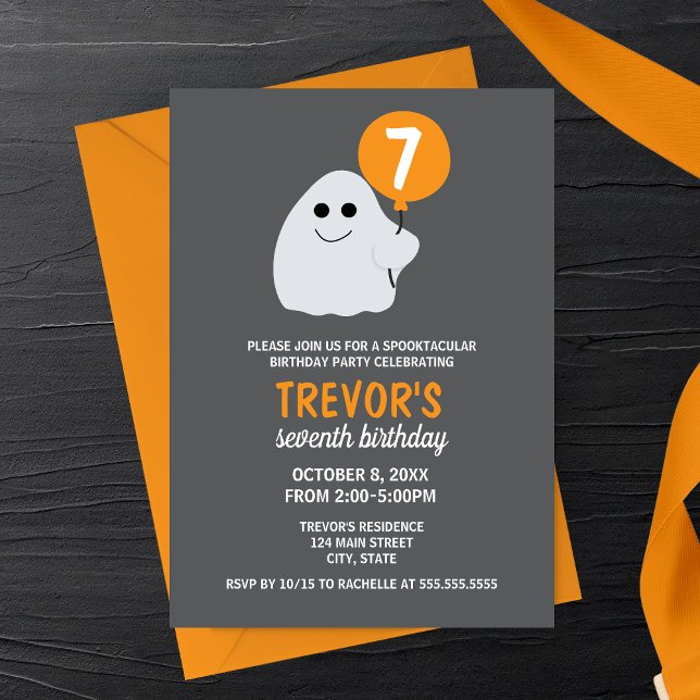 Invitation d'anniversaire minimaliste de fantôme d (Orange Minimalist Cartoon Ghost Halloween Birthday Party Invitation)