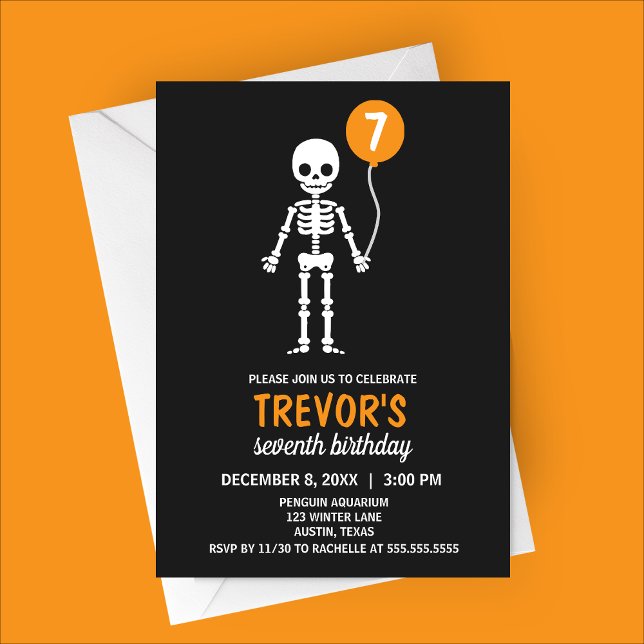 Invitation d'anniversaire minimaliste de squelette (Orange Minimalist Skeleton Halloween Birthday Party Invitation)