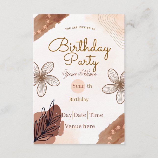 Invitation d'anniversaire minimaliste et bohème te (Devant)
