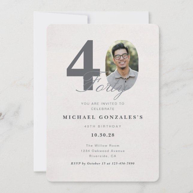 Invitation d'anniversaire minimaliste pour 40 ans (Devant)