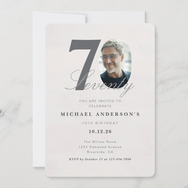 Invitation d'anniversaire minimaliste pour 70 ans (Devant)