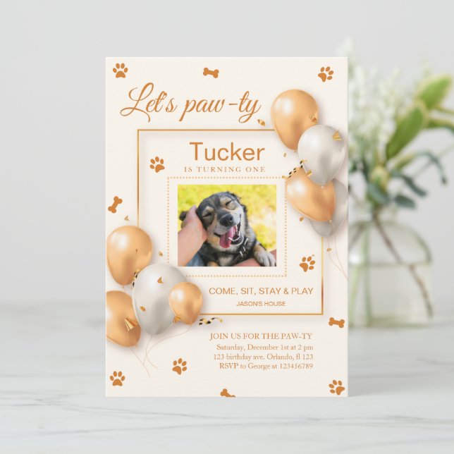Invitation d'anniversaire minimaliste pour chien  (Debout devant)