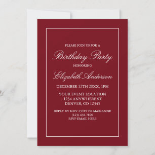 Invitation d'anniversaire minimaliste rouge classi
