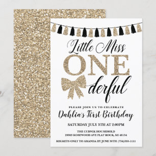 Invitation d'anniversaire Miss Onederful, noir et 