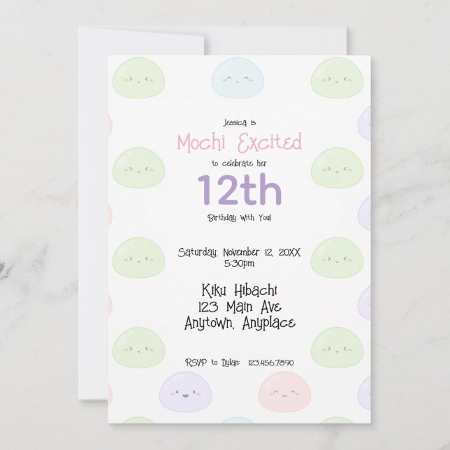 Invitation d'anniversaire Mochi excitée (Devant)