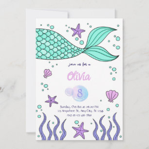 Invitation d'anniversaire modèle queue de sirène