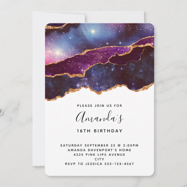 Invitation d'anniversaire moderne Bleu & Violet Es (Devant)