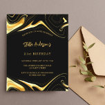 Invitation d'anniversaire moderne en or noir<br><div class="desc">Un arrière - plan noir. Décoré de faux tourbillons dorés. Personnalisez et ajoutez votre nom et les détails de votre fête. 1 feuille = 1 invite imprimé bord à bord.</div>