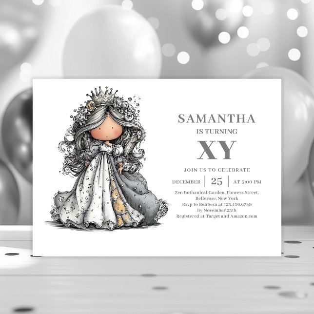 Invitation d'anniversaire moderne et fantaisiste p (Whimsical Teen Girl Birthday Modern Gold invitation)