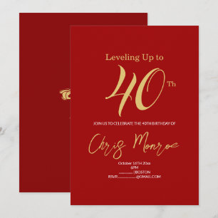Invitation d'anniversaire moderne Faux Gold & Red