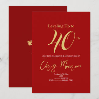 Invitation d'anniversaire moderne Faux Gold & Red
