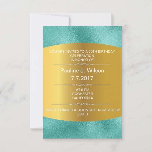Invitation d'anniversaire moderne Golden Mint Gree (Devant)