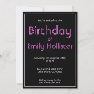 Invitation d'anniversaire moderne | Noir Rose & Bl