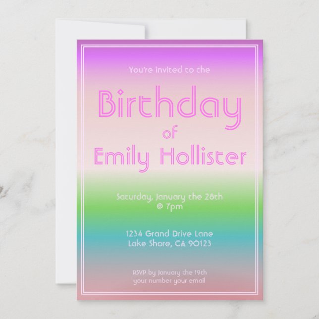 Invitation d'anniversaire moderne | Ombre coloré (Devant)