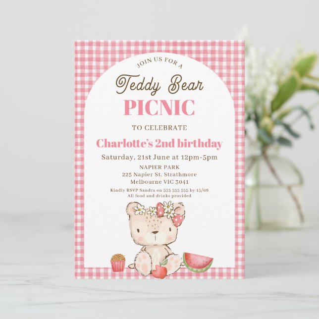 Invitation d'anniversaire Moderne Ours en Peluche  (Debout devant)