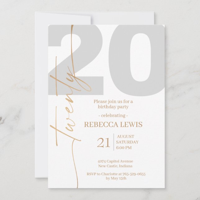 Invitation d'anniversaire moderne pour les 20 ans  (Devant)