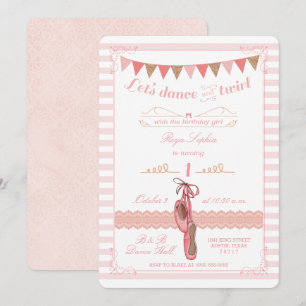 Invitation d'anniversaire moderne rose et or Balle