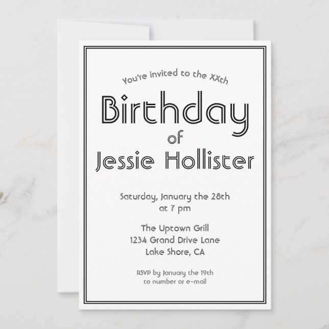 Invitation d'anniversaire moderne TOUT ÂGE | Noir  (Devant)