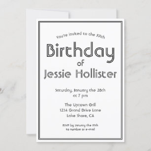 Invitation d'anniversaire moderne TOUT ÂGE   Noir