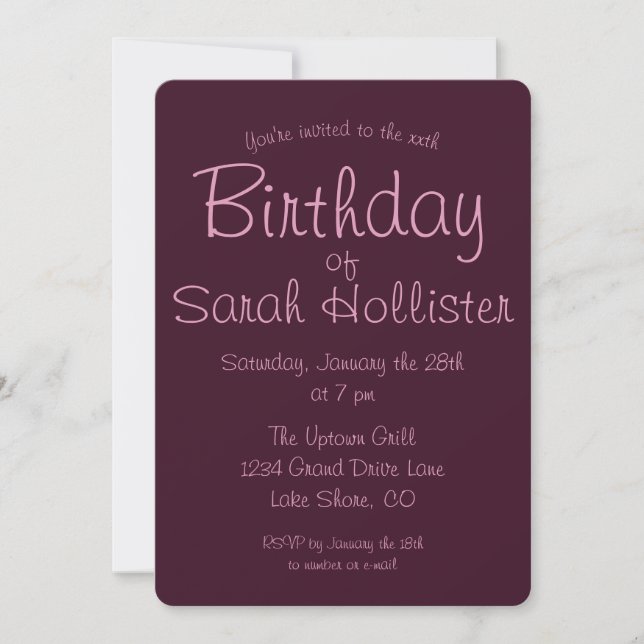 Invitation d'anniversaire moderne TOUT ÂGE | Rose  (Devant)