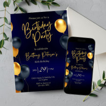 Invitation d'anniversaire modifiable en bleu et en