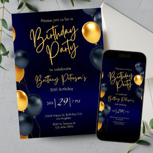 Invitation d'anniversaire modifiable en bleu et en