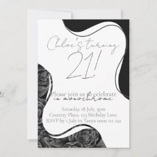 Invitation d'anniversaire monochrome - noir et bla