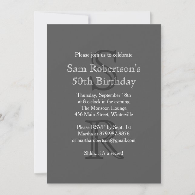 Invitation d'anniversaire monogramme moderne (gris (Devant)