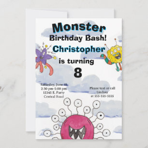 Invitation d'anniversaire Monster Bash dans les nu