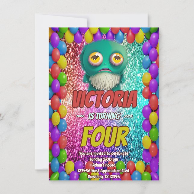 Invitation d'anniversaire Monster pour enfants (Devant)